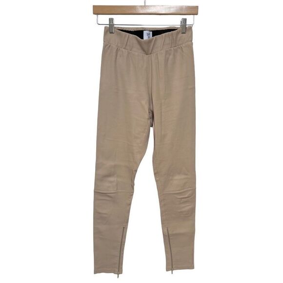 MLML London Leather Pants Zippers Beige Tan Made In UK real lamb leather size L - Picture 1 of 15